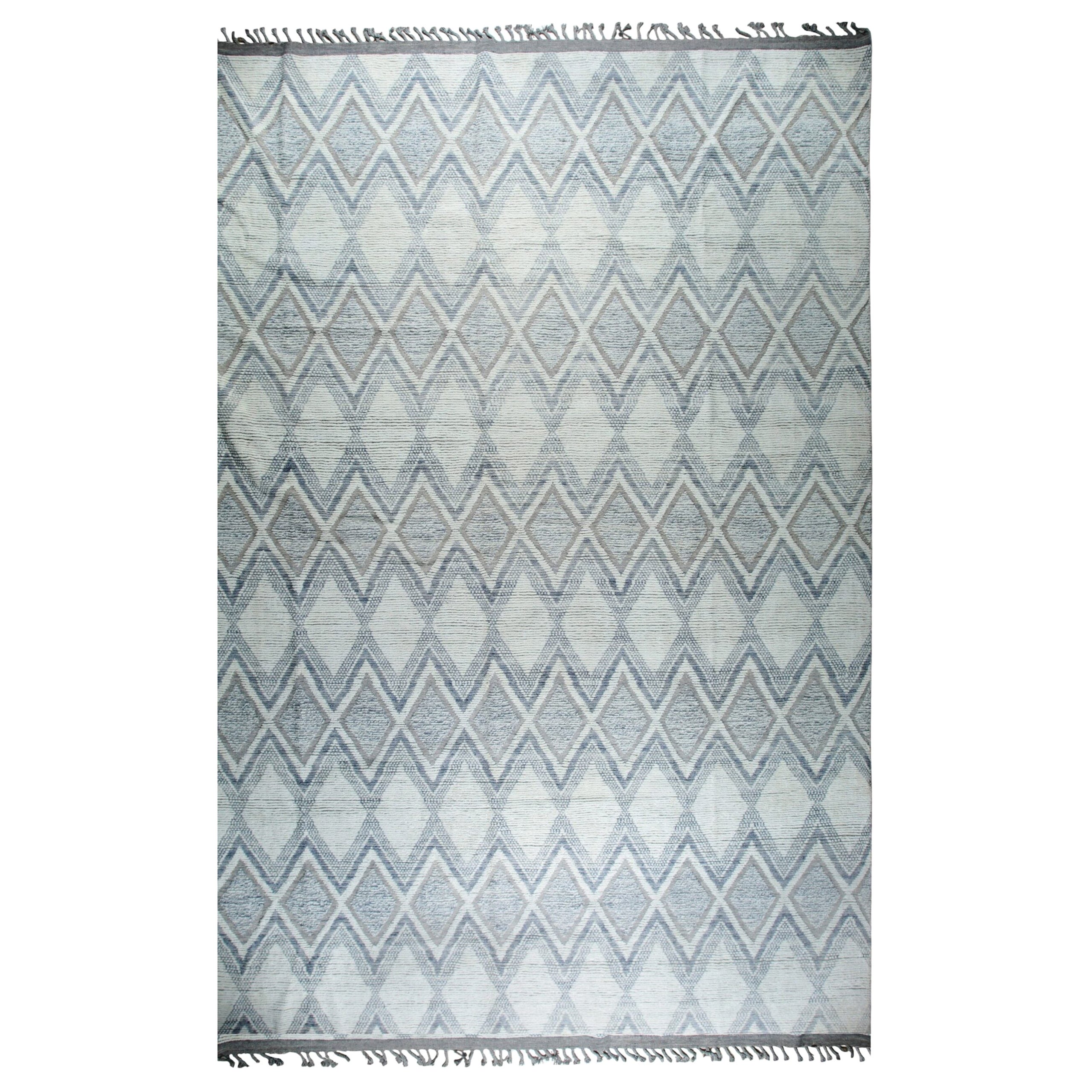 Marrakech Alabaster Ivory Hand-Knotted Wool Rug Carpet, Geometric Design For Sale