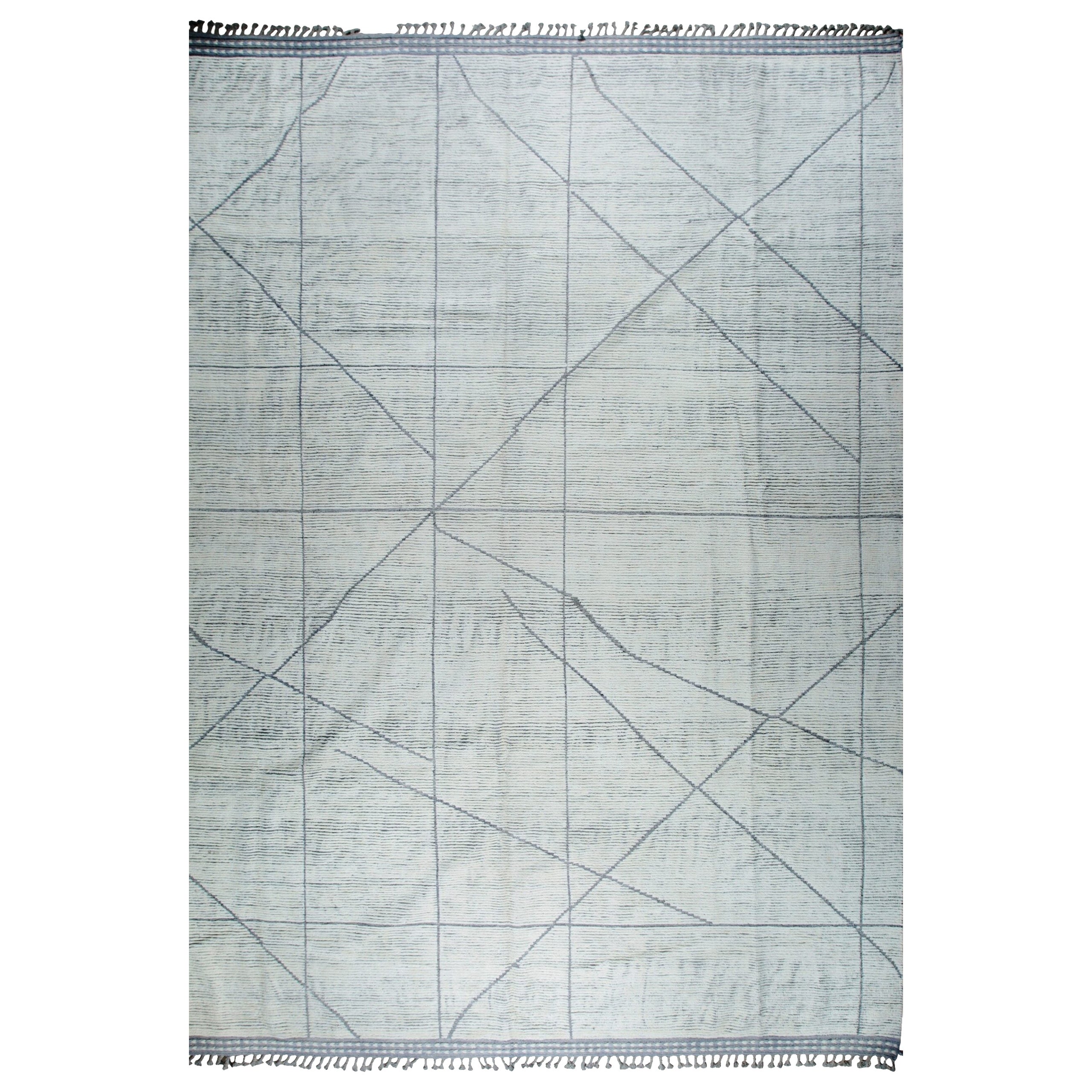 Marrakech Beige Whisper Hand-Knotted Wool Rug Carpet, Soft Geometric Design