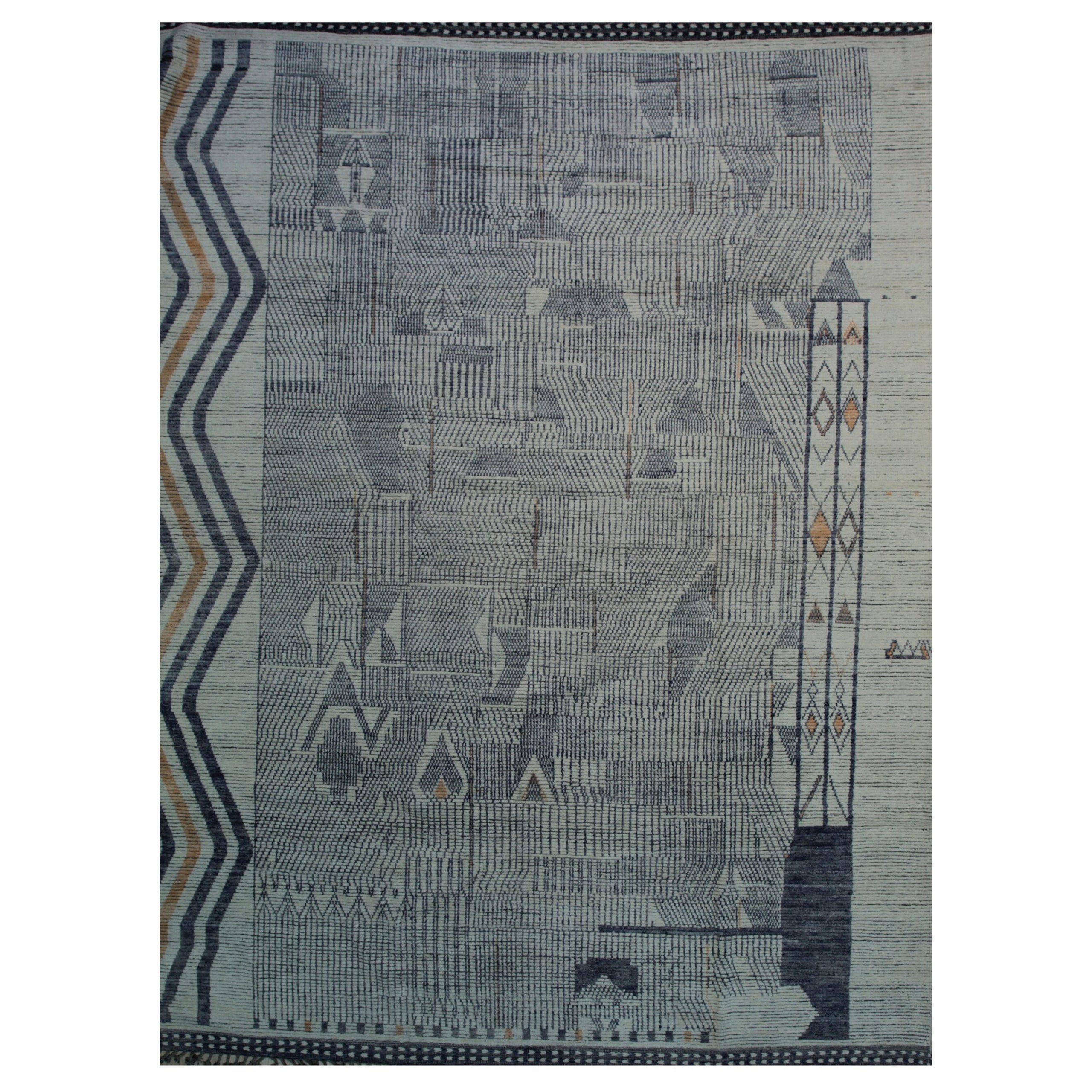 Marrakech Mosaic Hand-Knotted Wool Rug Carpet, Geometric Tribal Design Modern