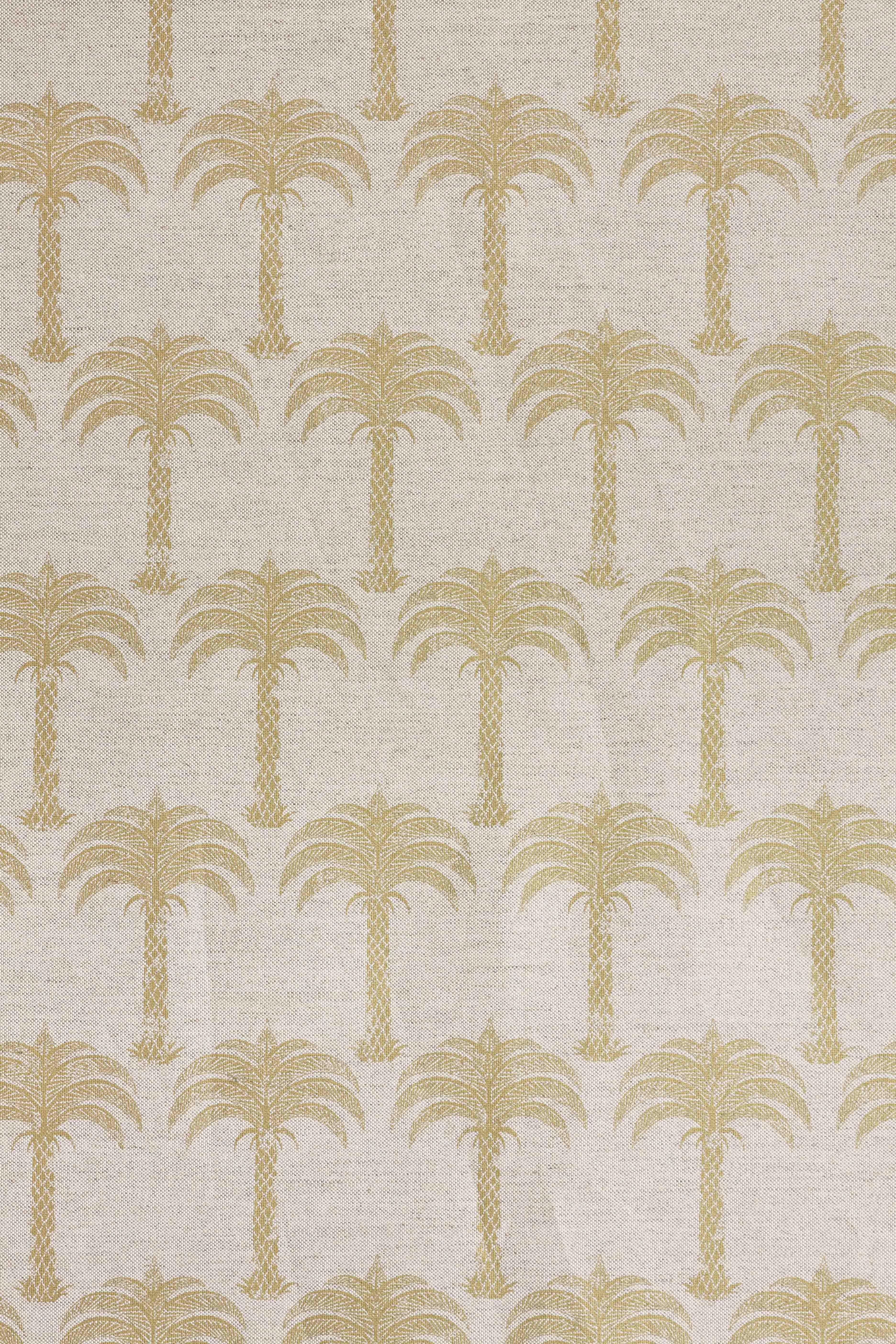 British 'Marrakech Palm' Contemporary, Traditional Fabric in Gold on Natural For Sale