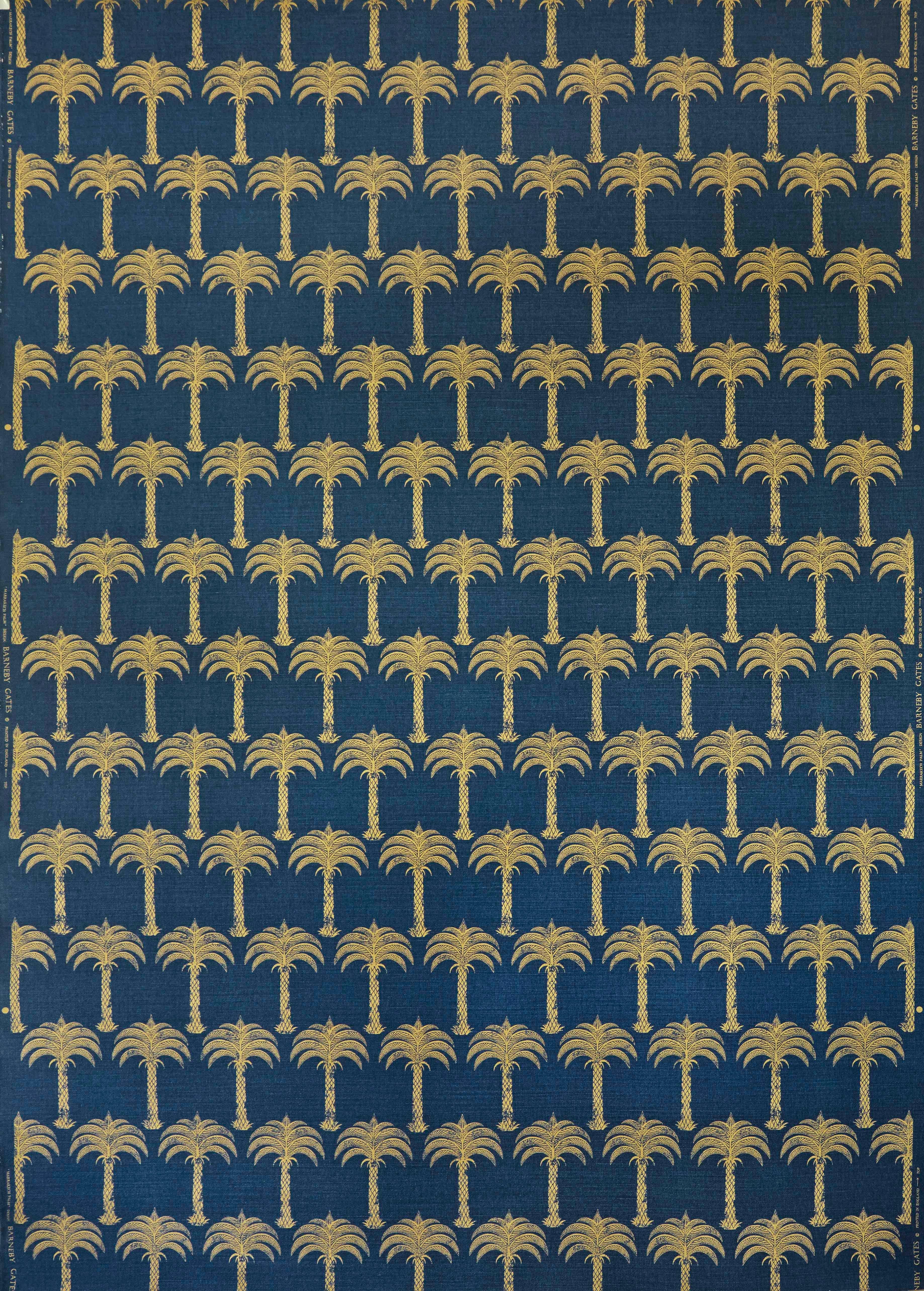 Color: Midnight blue (also available in soft gold or gold on natural)
Trim width: 142cm / 55.90 inches
Pattern repeat: Straight match
Match length: 30.5 cm / 12 inches
Composition: 53% linen, 47% cotton
Usage: General domestic upholstery.

Sold per