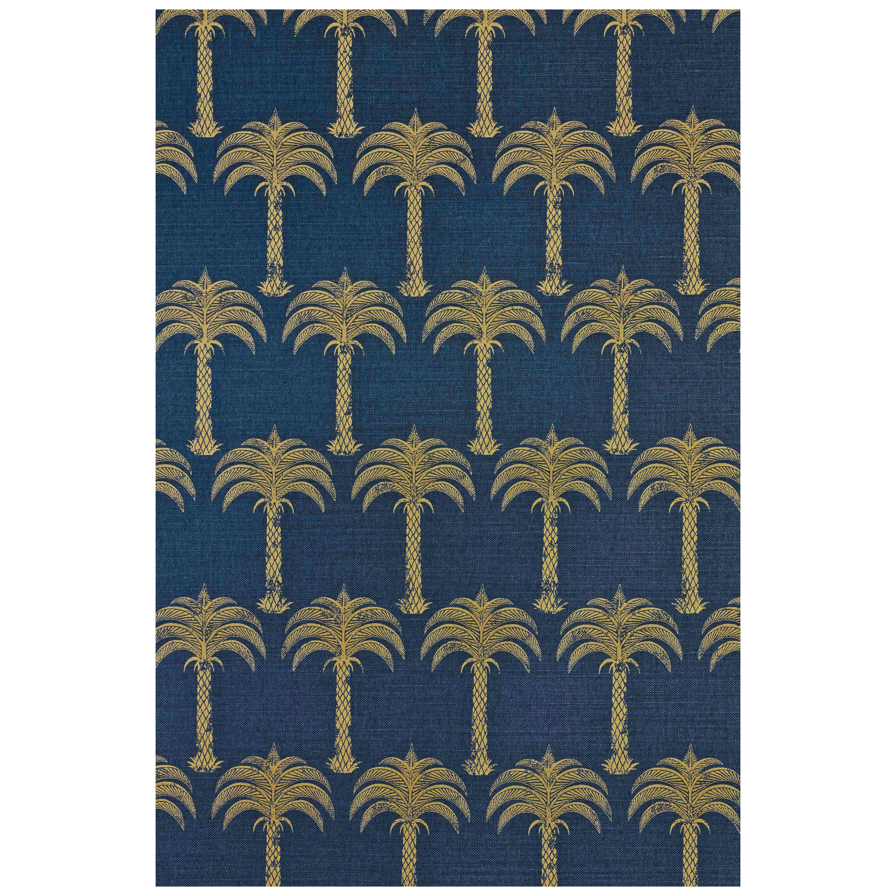 'Marrakech Palm' Contemporary, Traditional Fabric in Midnight Blue For Sale