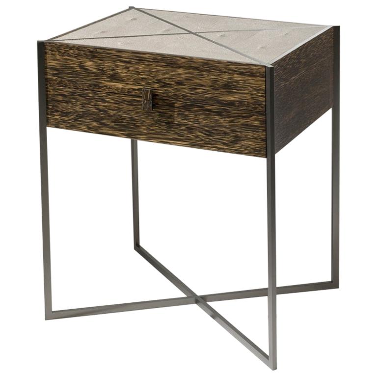 Marrakech Palm Wood and Shagreen Side Table with Drawers by Giordano Viganò