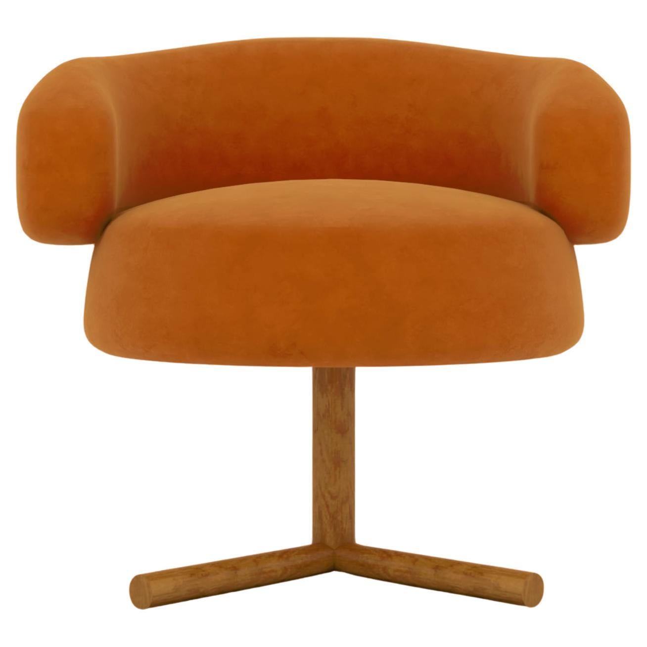 MARRAKECH Contemporary Orange Velvet and Walnut Chair by Alexandre Ligios