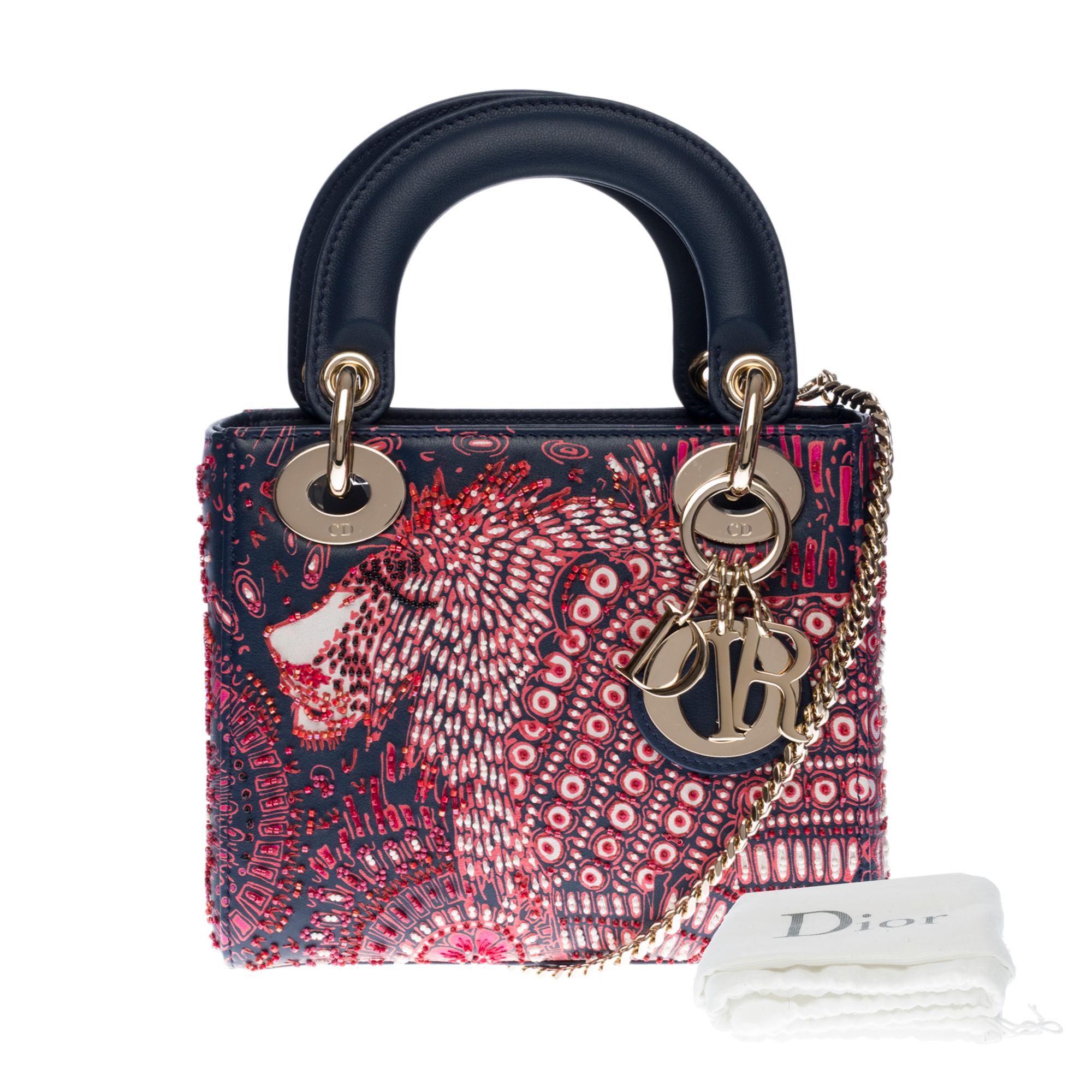 Marrakesh 2020 Limited Edition Lady Dior Mini in navy blue leather with beads 3