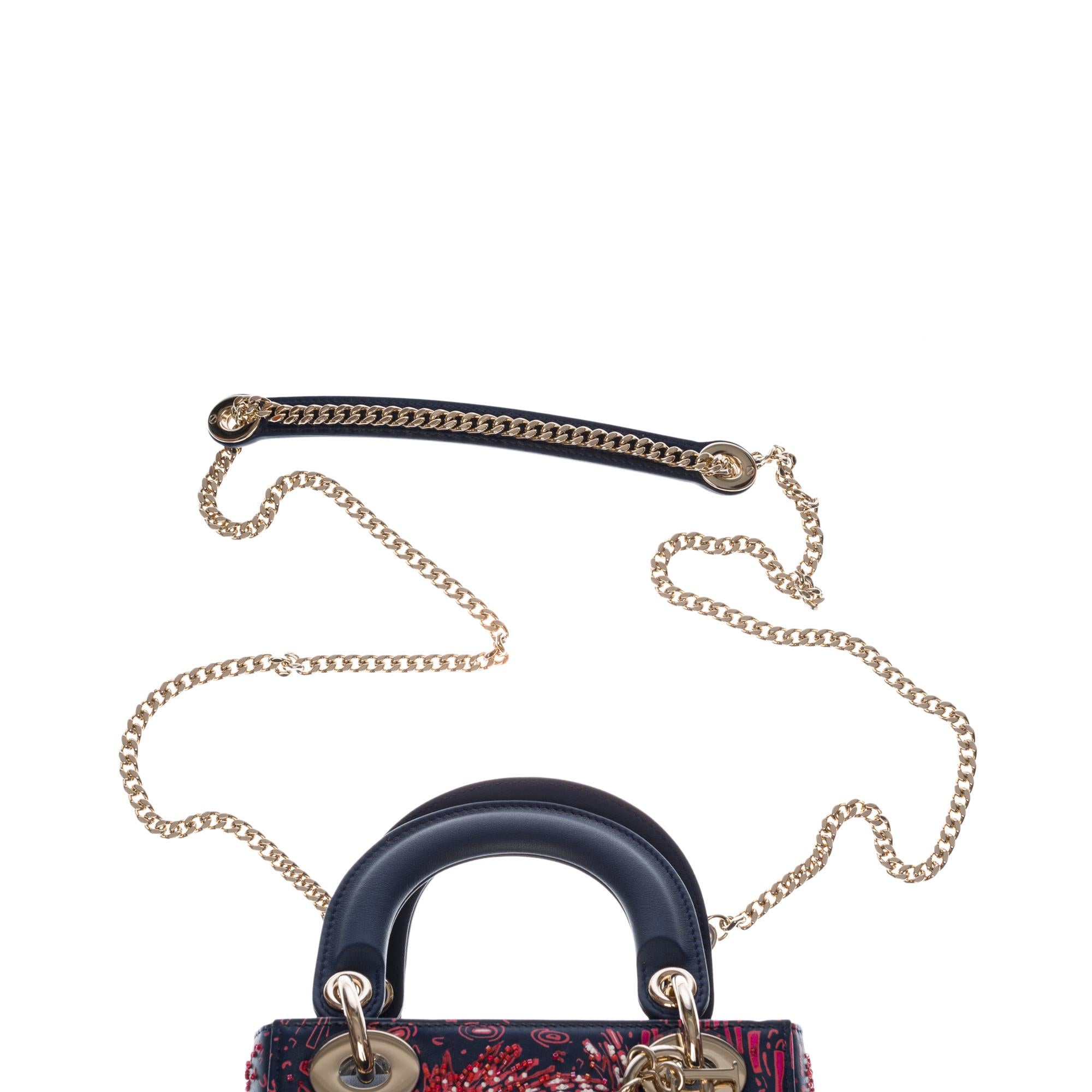 Women's Marrakesh 2020 Limited Edition Lady Dior Mini in navy blue leather with beads 