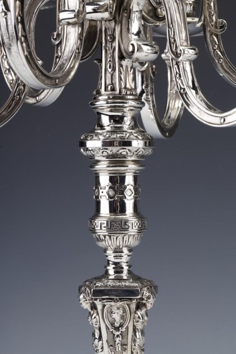 Marret Frères- Important Pair of 19th Century Sterling Silver Candelabra For Sale 5
