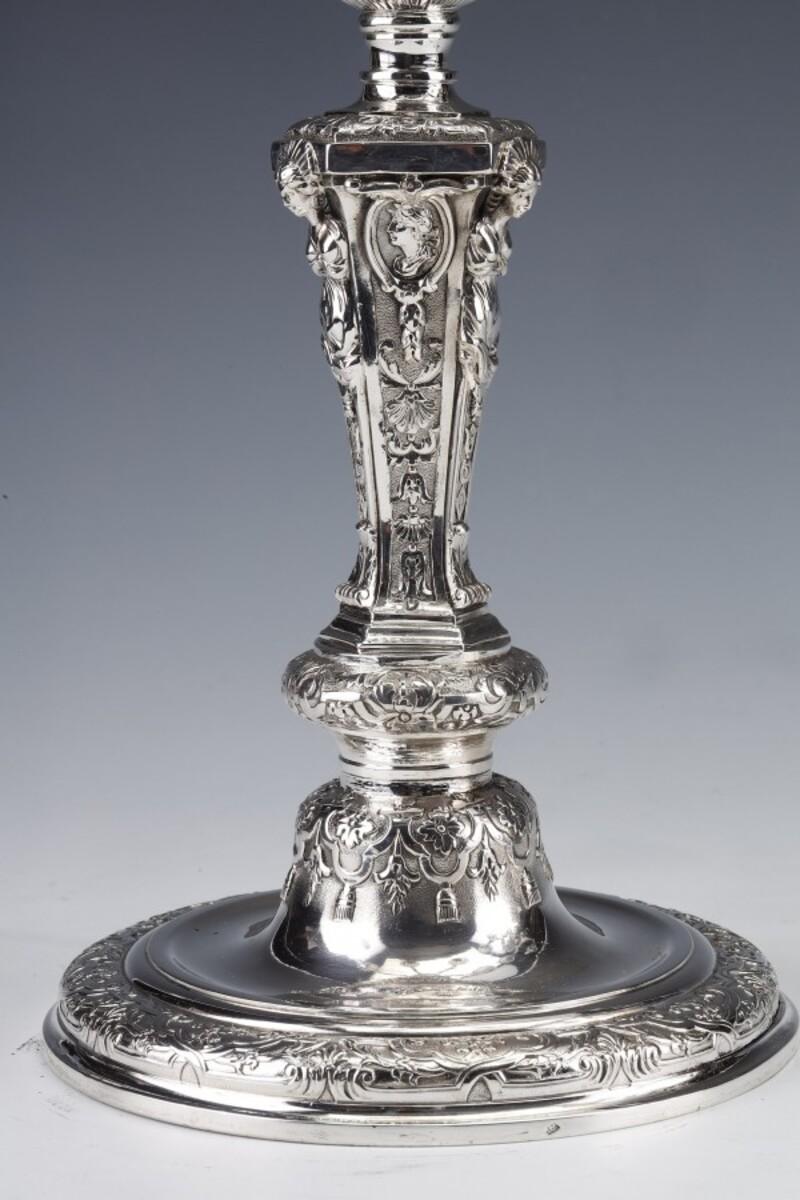 Marret Frères- Important Pair of 19th Century Sterling Silver Candelabra For Sale 6