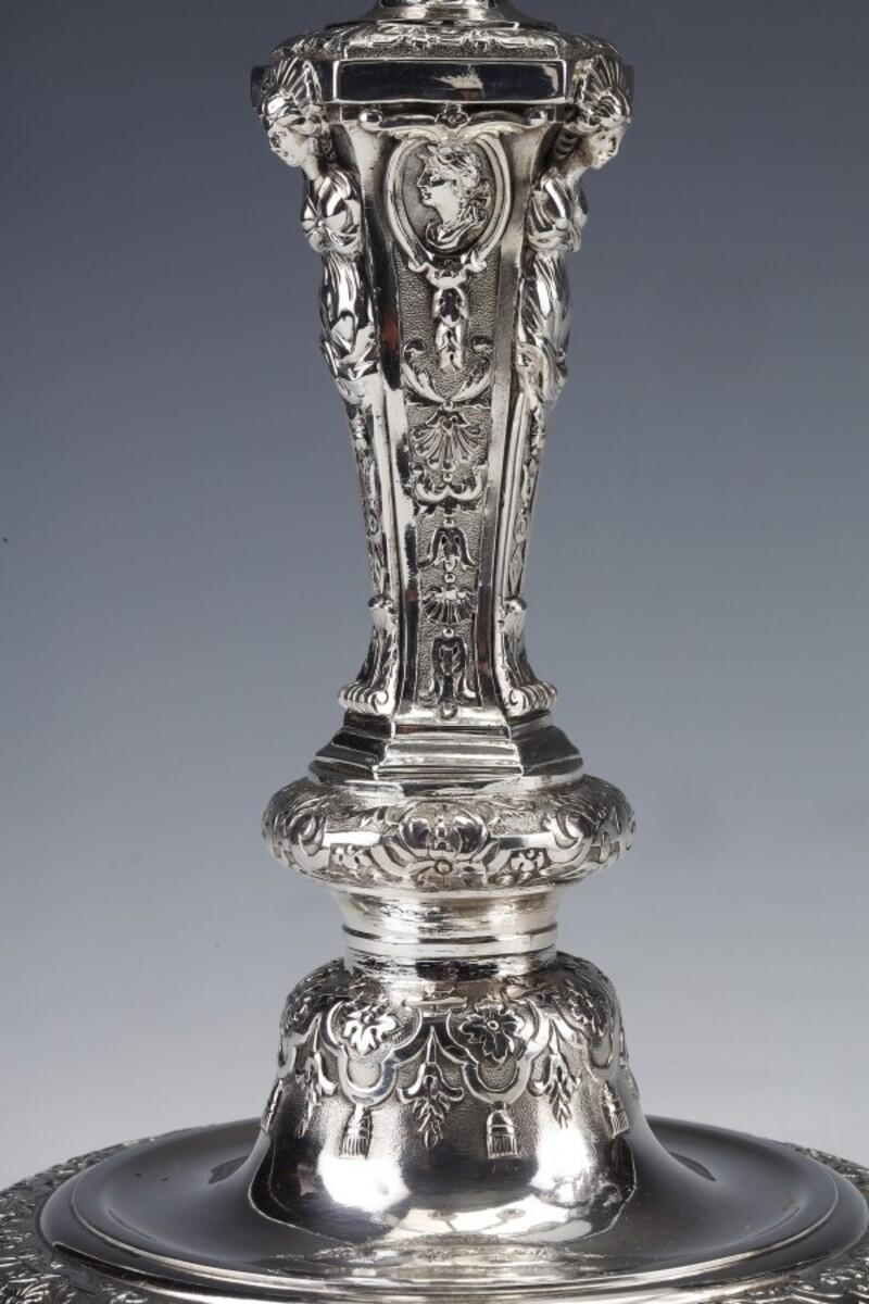 Marret Frères- Important Pair of 19th Century Sterling Silver Candelabra For Sale 7