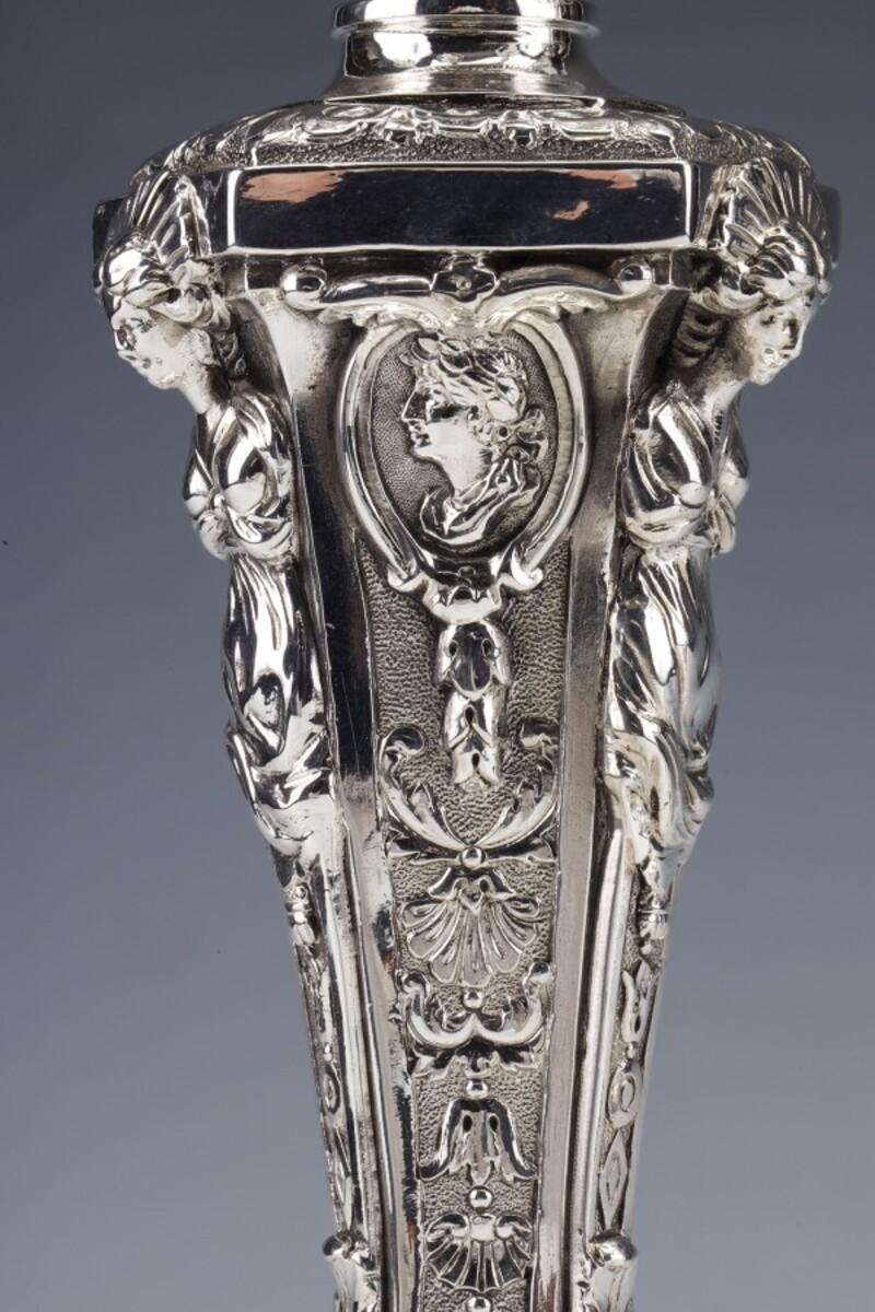Marret Frères- Important Pair of 19th Century Sterling Silver Candelabra For Sale 9