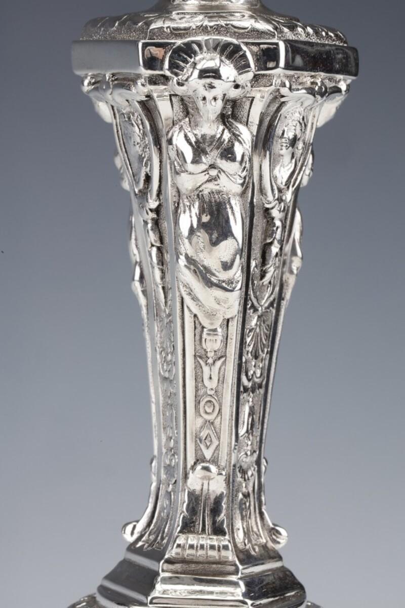 Marret Frères- Important Pair of 19th Century Sterling Silver Candelabra For Sale 10