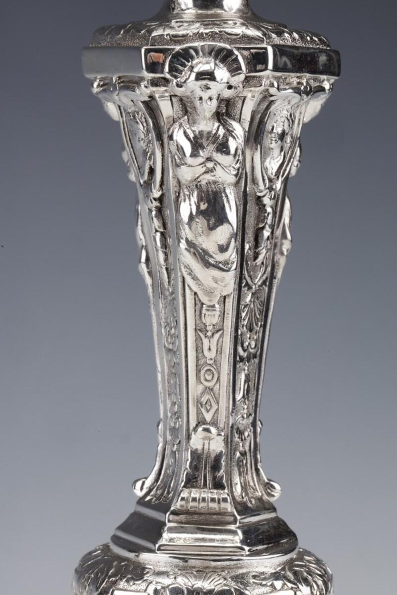 Marret Frères- Important Pair of 19th Century Sterling Silver Candelabra For Sale 11