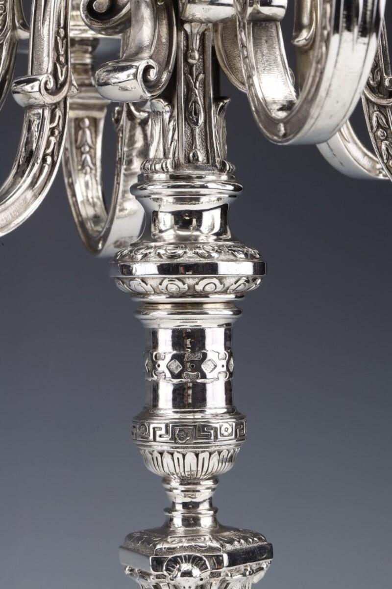 Marret Frères- Important Pair of 19th Century Sterling Silver Candelabra For Sale 14
