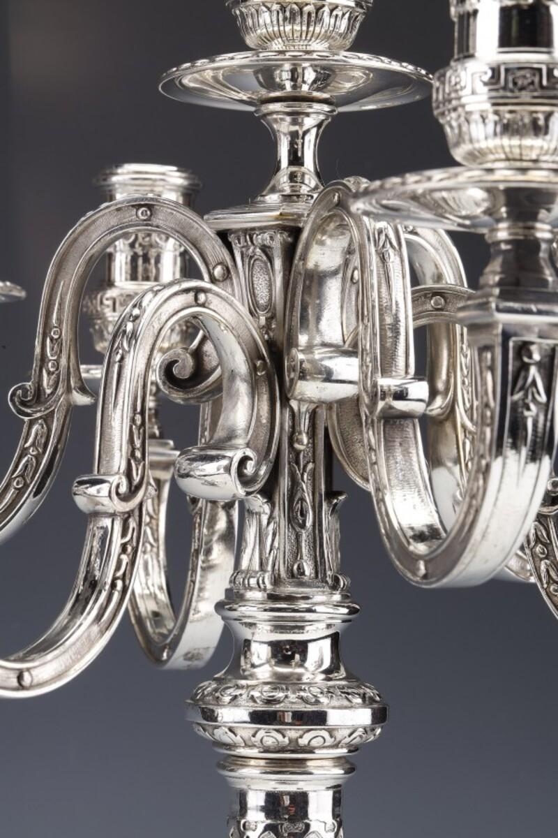 Marret Frères- Important Pair of 19th Century Sterling Silver Candelabra For Sale 15