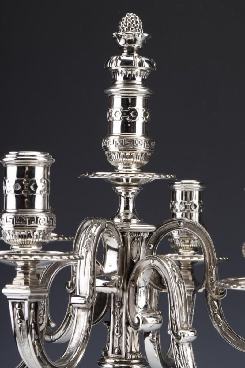 Marret Frères- Important Pair of 19th Century Sterling Silver Candelabra For Sale 1