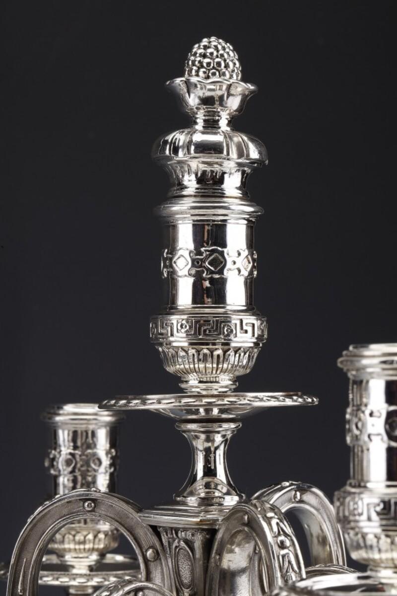 Marret Frères- Important Pair of 19th Century Sterling Silver Candelabra For Sale 2
