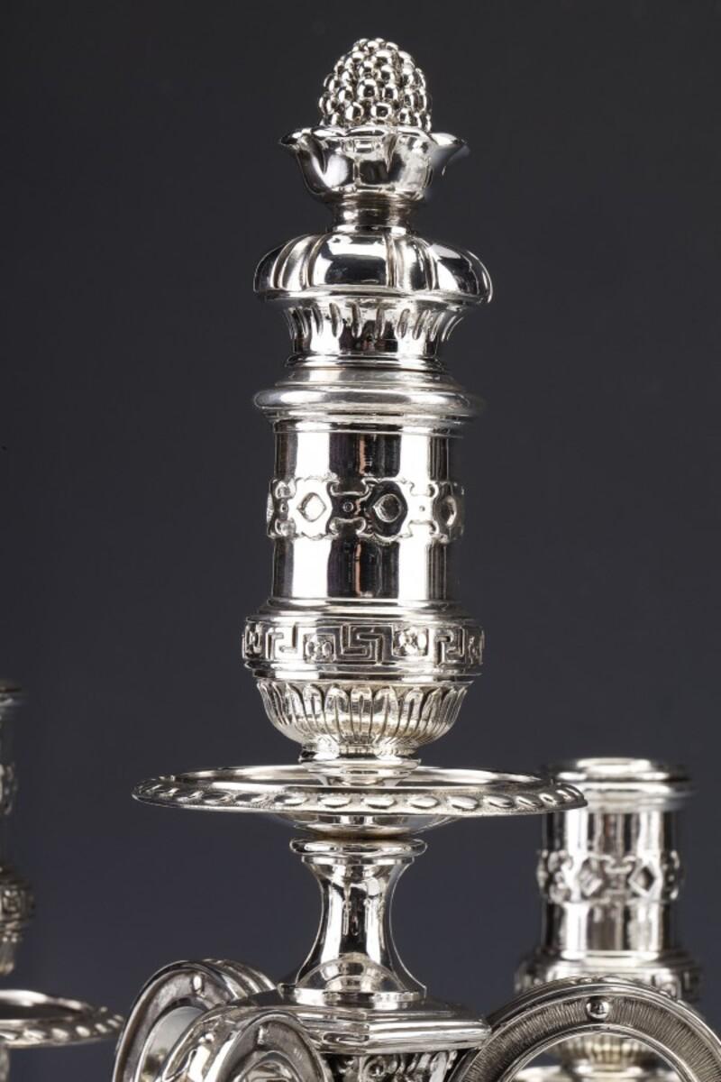 Marret Frères- Important Pair of 19th Century Sterling Silver Candelabra For Sale 3