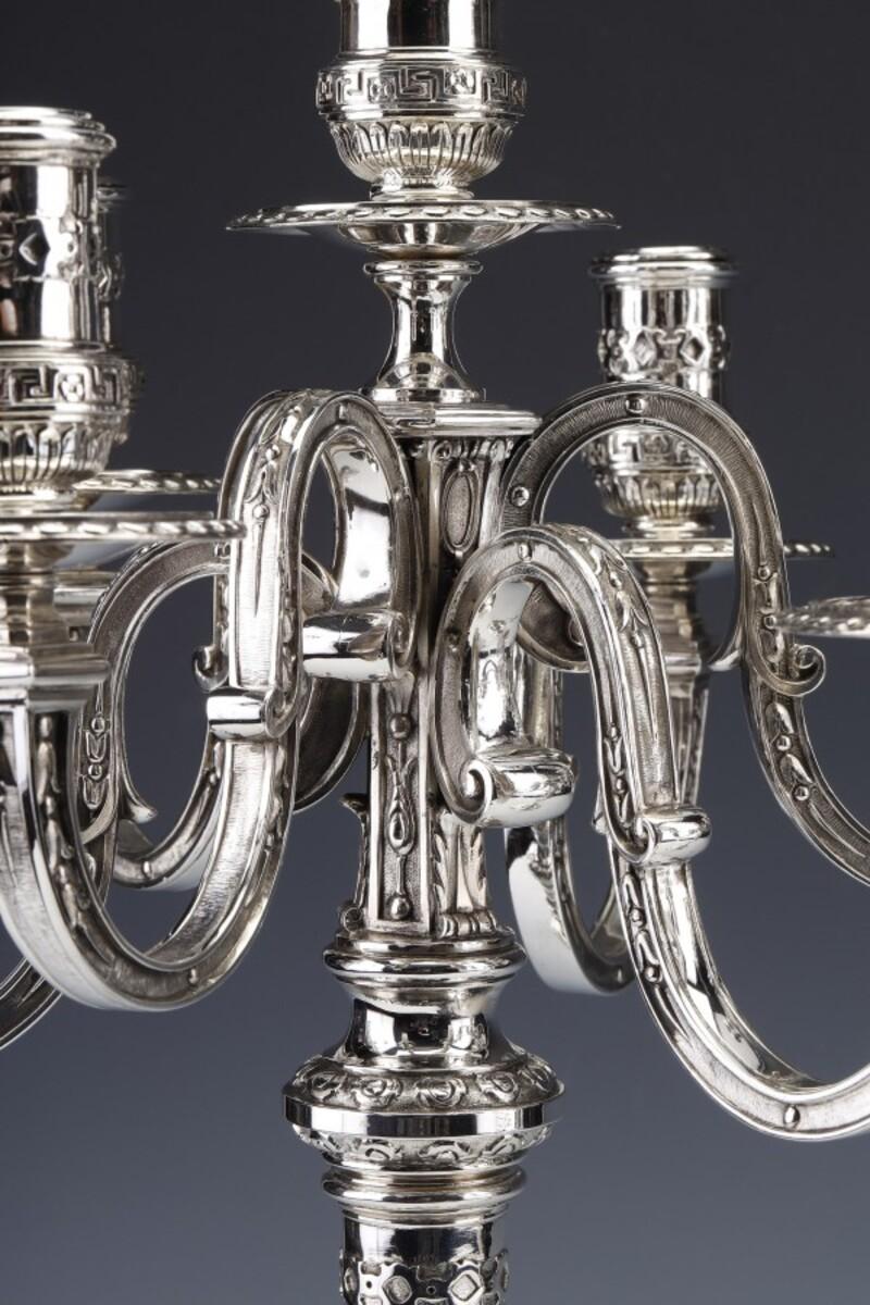 Marret Frères- Important Pair of 19th Century Sterling Silver Candelabra For Sale 4