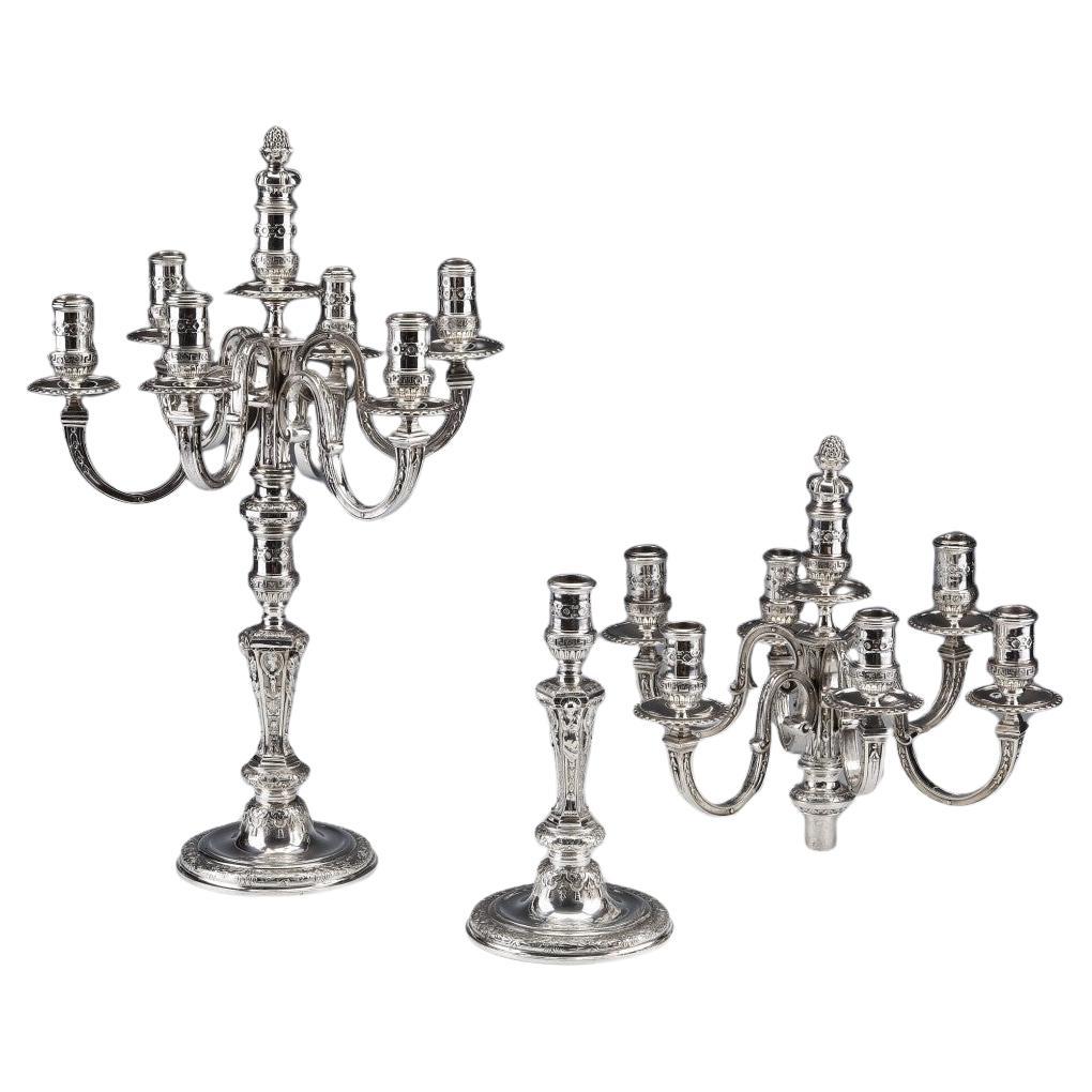 Marret Frères- Important Pair of 19th Century Sterling Silver Candelabra
