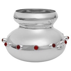 Marri Large Vase in Silver-Plated Brass & Cornelian Stone by Marau