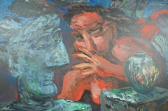 Anni '80 Tom Keesee "Matrimonio di due culture" Pittura acrilica surreale 47"