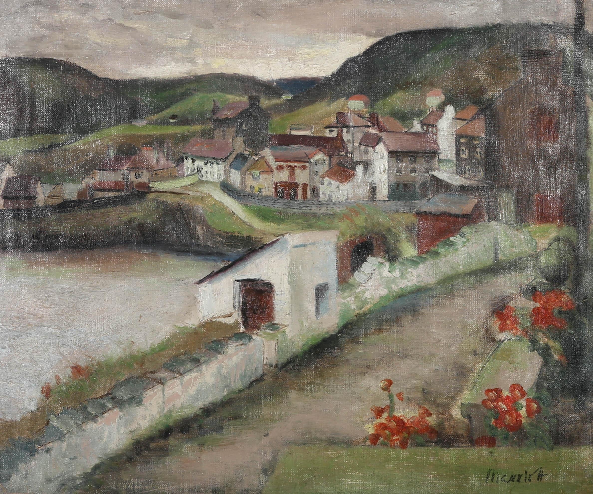 Marriott - Mid 20th Century Oil, Village By The River For Sale 1