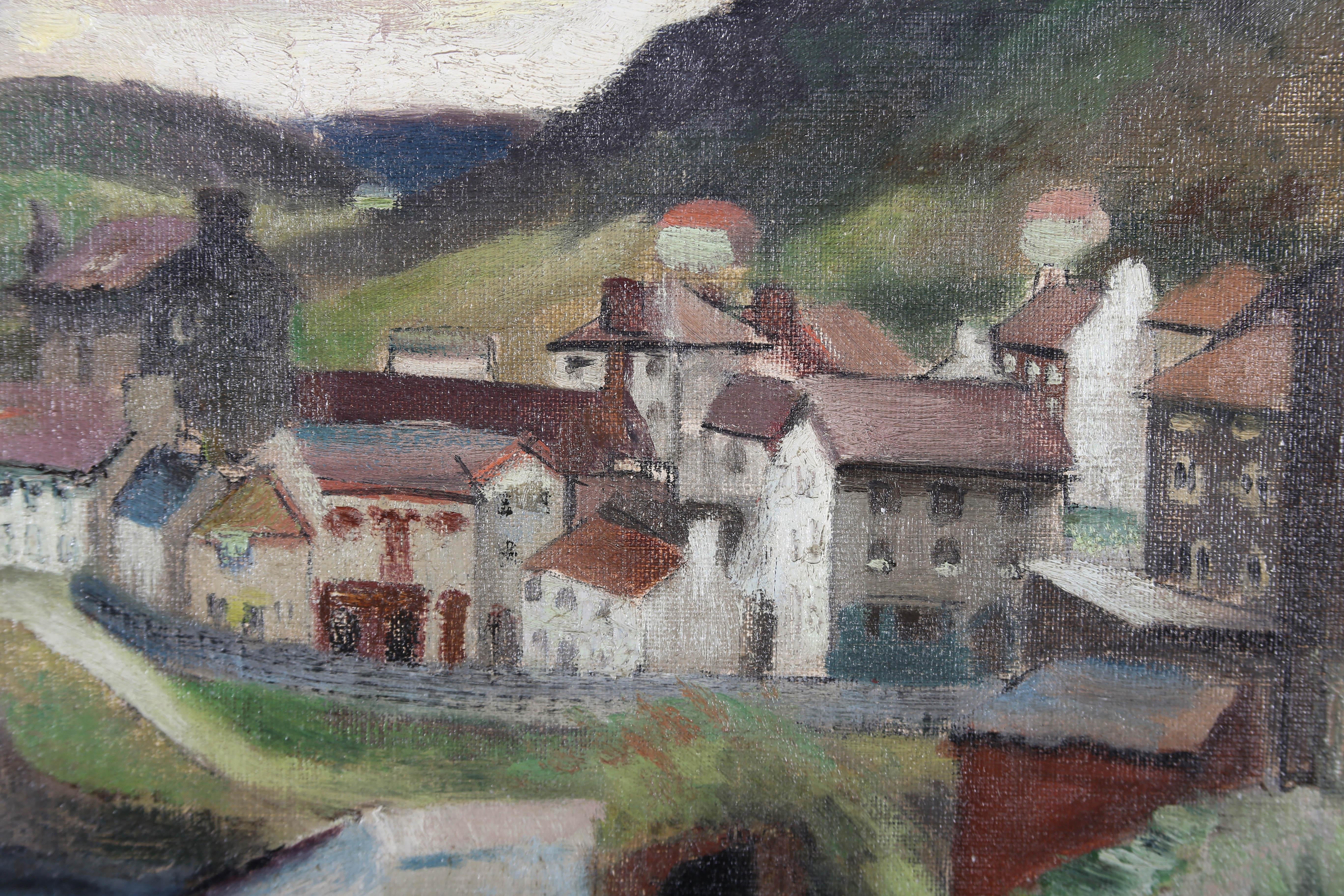Marriott - Mid 20th Century Oil, Village By The River For Sale 3