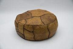 Marrocan Choco Brown Leather Patchwork Pouf, 1960s
