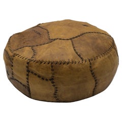 Vintage Marrocan Choco Brown Leather Patchwork Pouf, 1960s