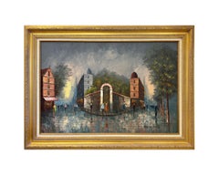 Vintage Impressionistic Oil on Canvas Painting of a Street Scene in France by Mary Botto