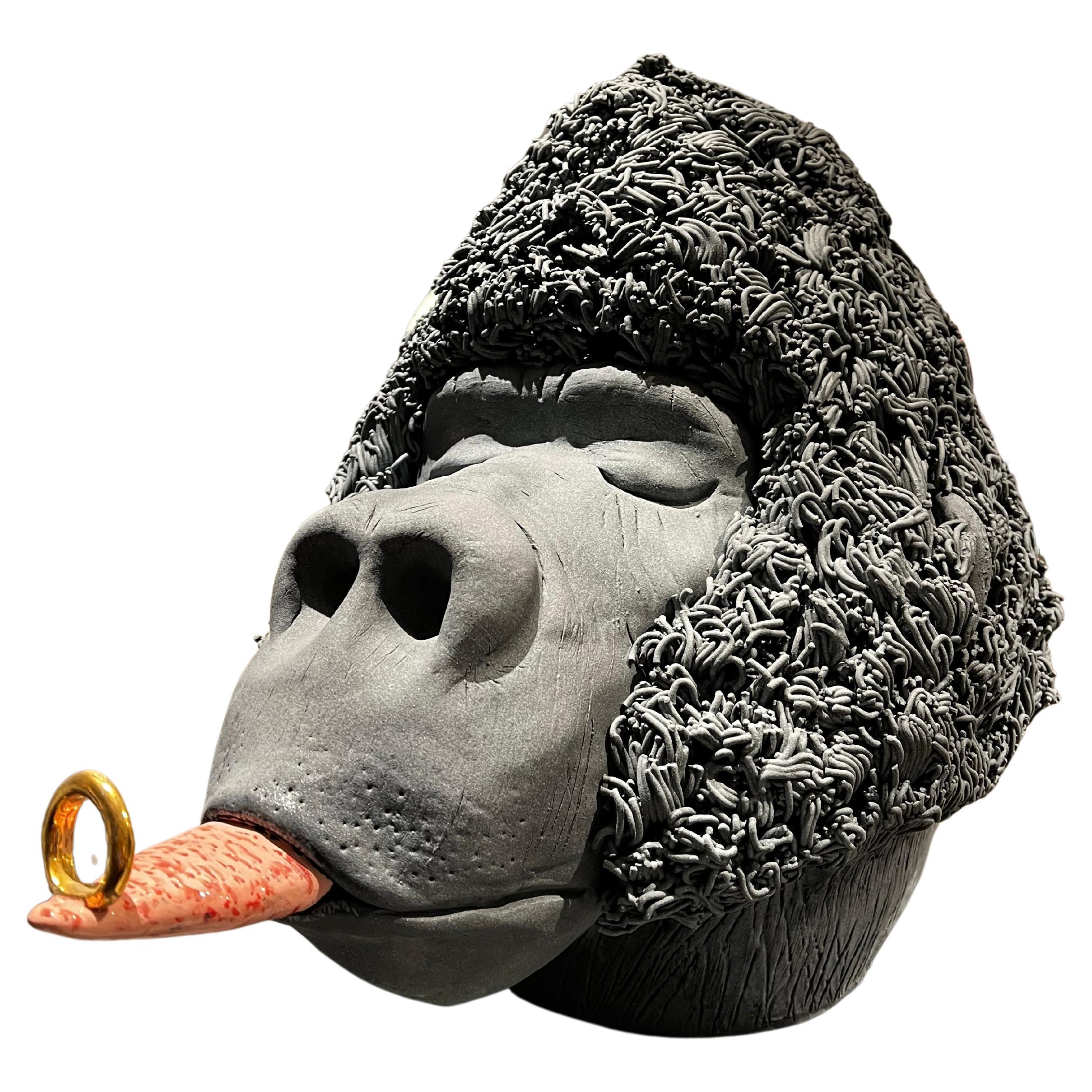 Marry Me Gorilla Ceramic Centerpiece Handmade in Italy Without Mold, 2023 For Sale