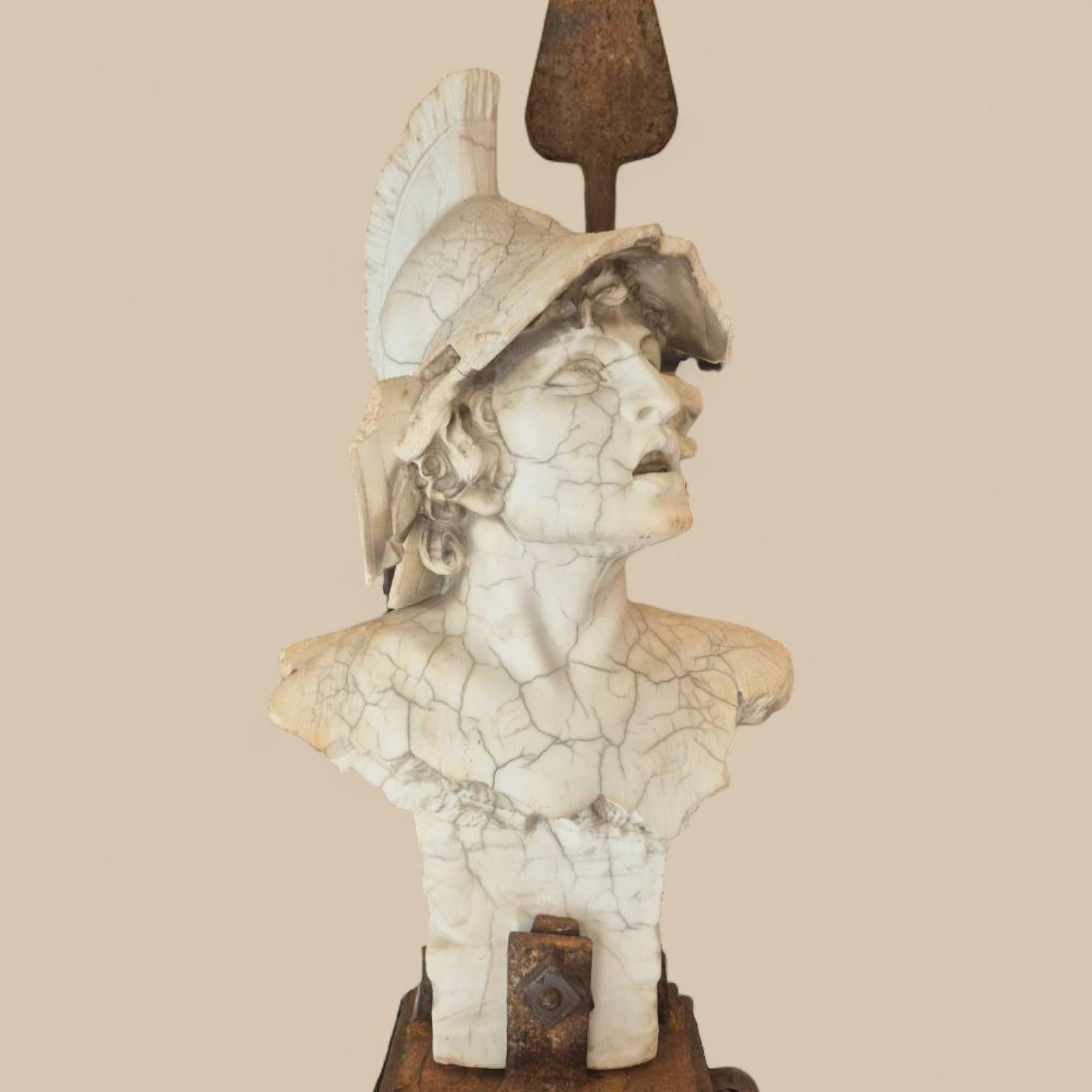 Mars God of war in rust-patinated steel & antique marble by Michel Froment, 2025 in vendita 3