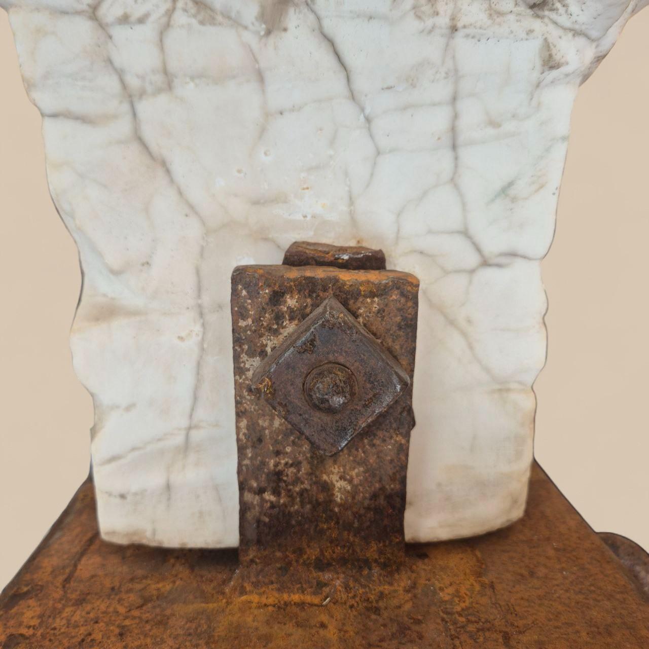 Mars God of war in rust-patinated steel & antique marble by Michel Froment, 2025 in vendita 8