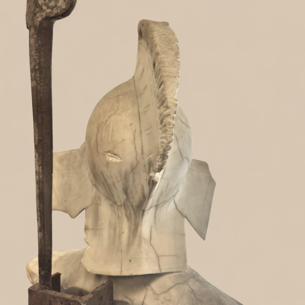 Mars God of war in rust-patinated steel & antique marble by Michel Froment, 2025 in vendita 9