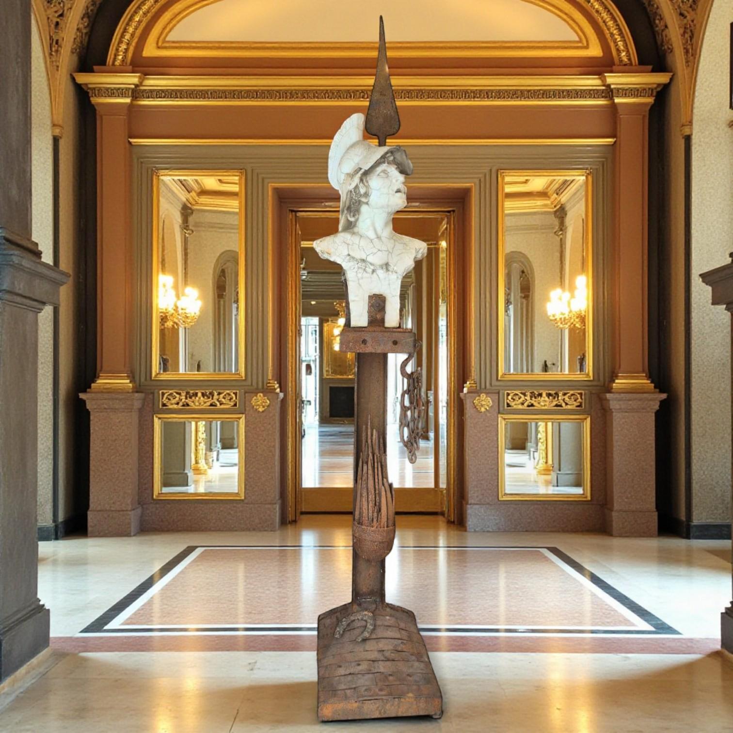 Mars God of war in rust-patinated steel & antique marble by Michel Froment, 2025 In condizioni ottime in vendita a NICE, FR