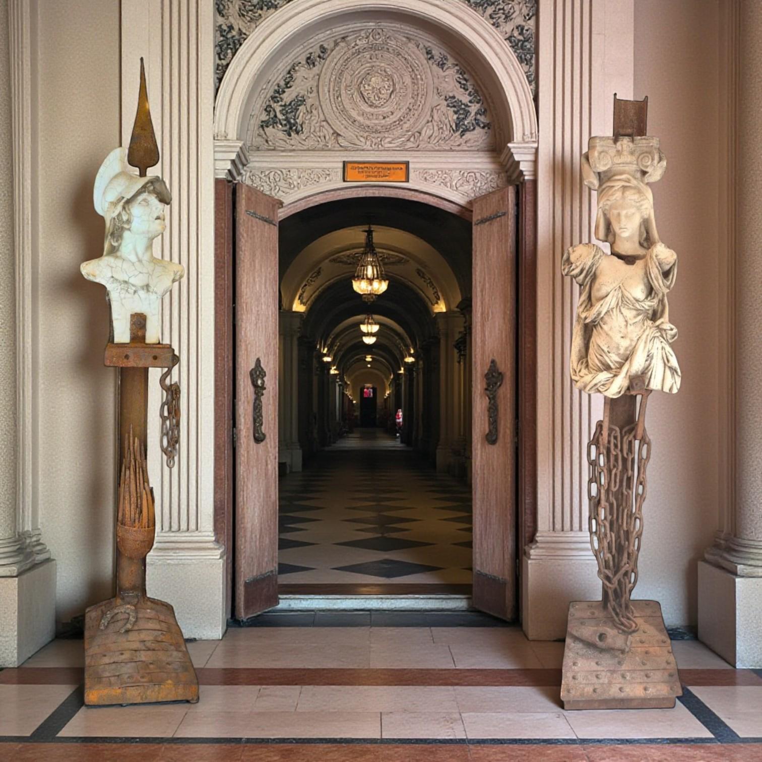 Acciaio Mars God of war in rust-patinated steel & antique marble by Michel Froment, 2025 in vendita