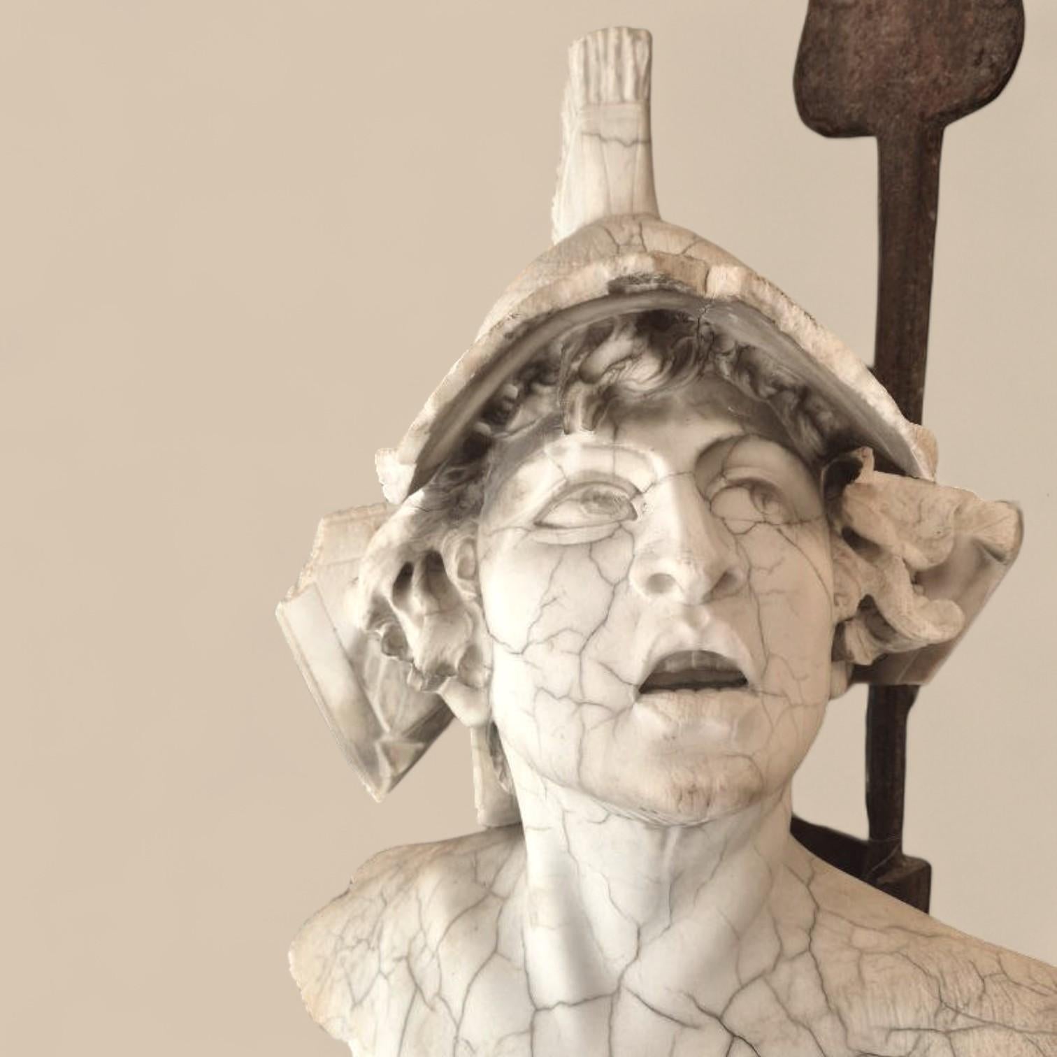 Mars God of war in rust-patinated steel & antique marble by Michel Froment, 2025 in vendita 2