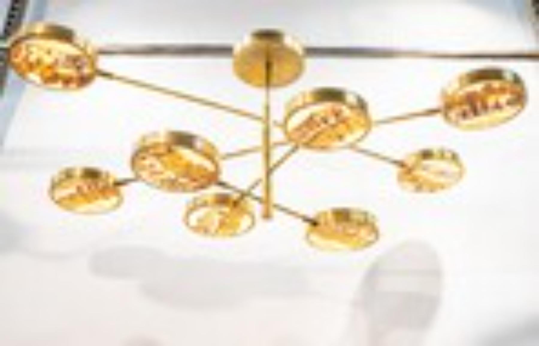Mars Sistema Solare Chandelier, Piattelli Design, Red Onyx and Brass, 8-shade For Sale 4