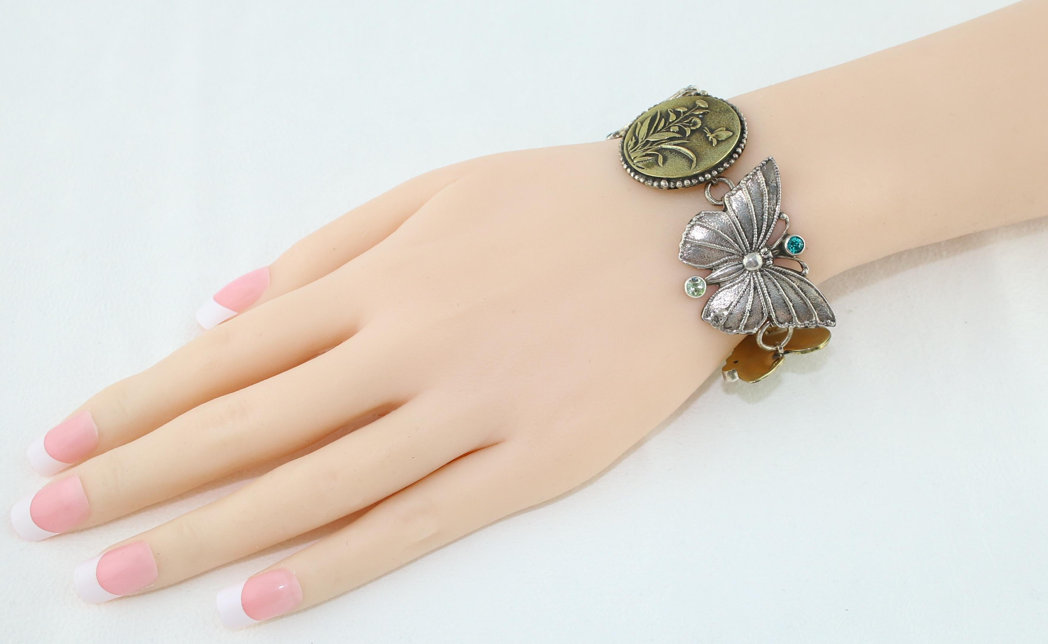 Round Cut Mars & Valentine Butterfly Sterling Silver Bracelet For Sale