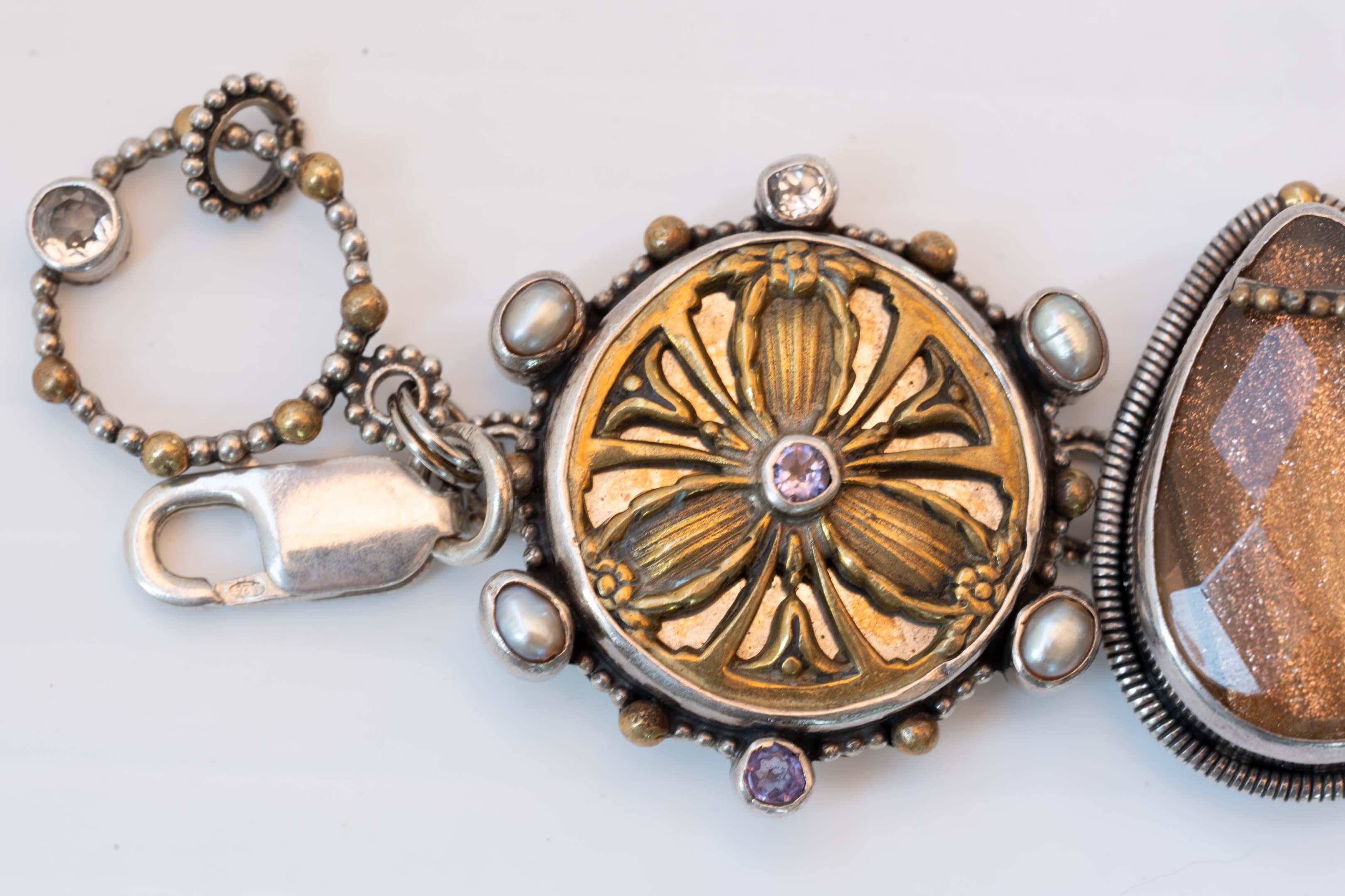 Mars & Valentine Echo of the Dreamer Sterling Silver & Brass Bracelet For Sale 5
