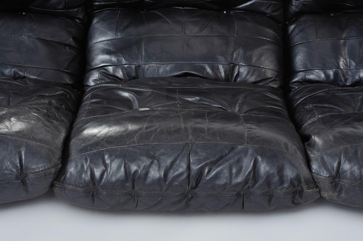 Marsala 3-Seat Sofa Black Leather by Michel Ducaroy for Ligne Roset 1970 5
