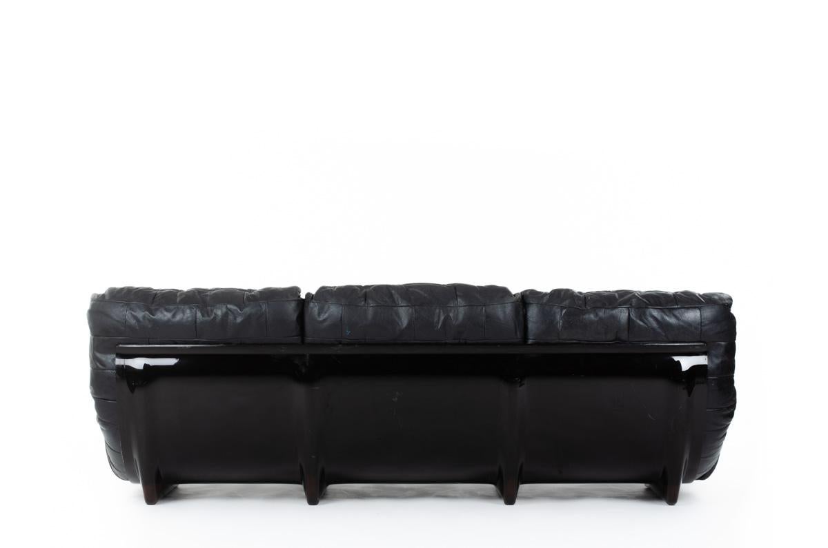 Marsala 3-Seat Sofa Black Leather by Michel Ducaroy for Ligne Roset 1970 In Good Condition In JASSANS-RIOTTIER, FR