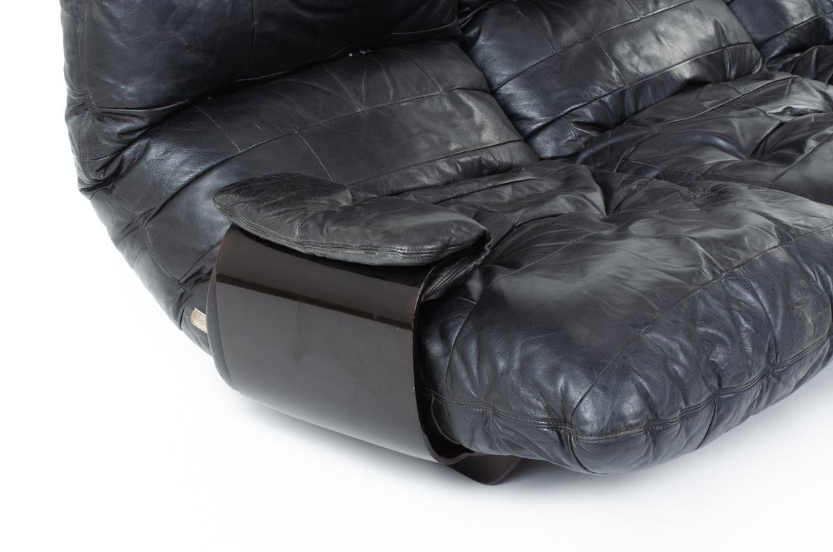 20th Century Marsala 3-Seat Sofa Black Leather by Michel Ducaroy for Ligne Roset 1970