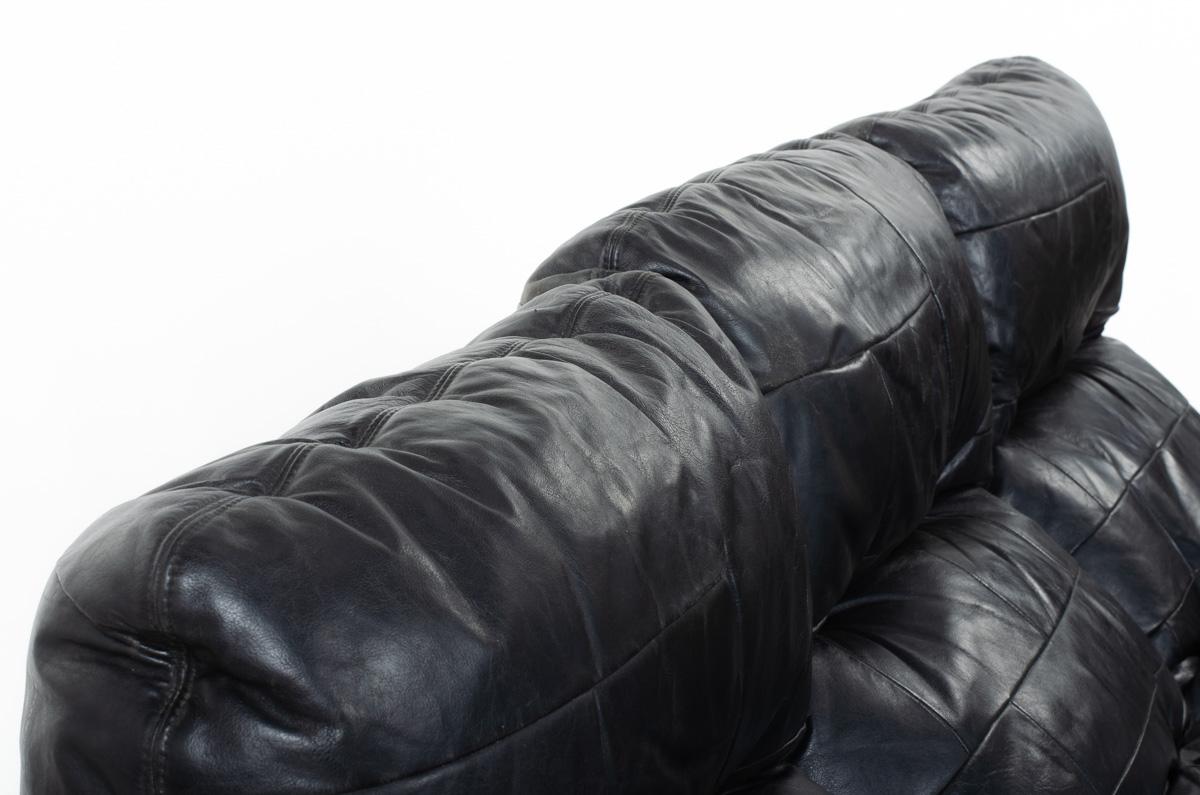 Marsala 3-Seat Sofa Black Leather by Michel Ducaroy for Ligne Roset 1970 1