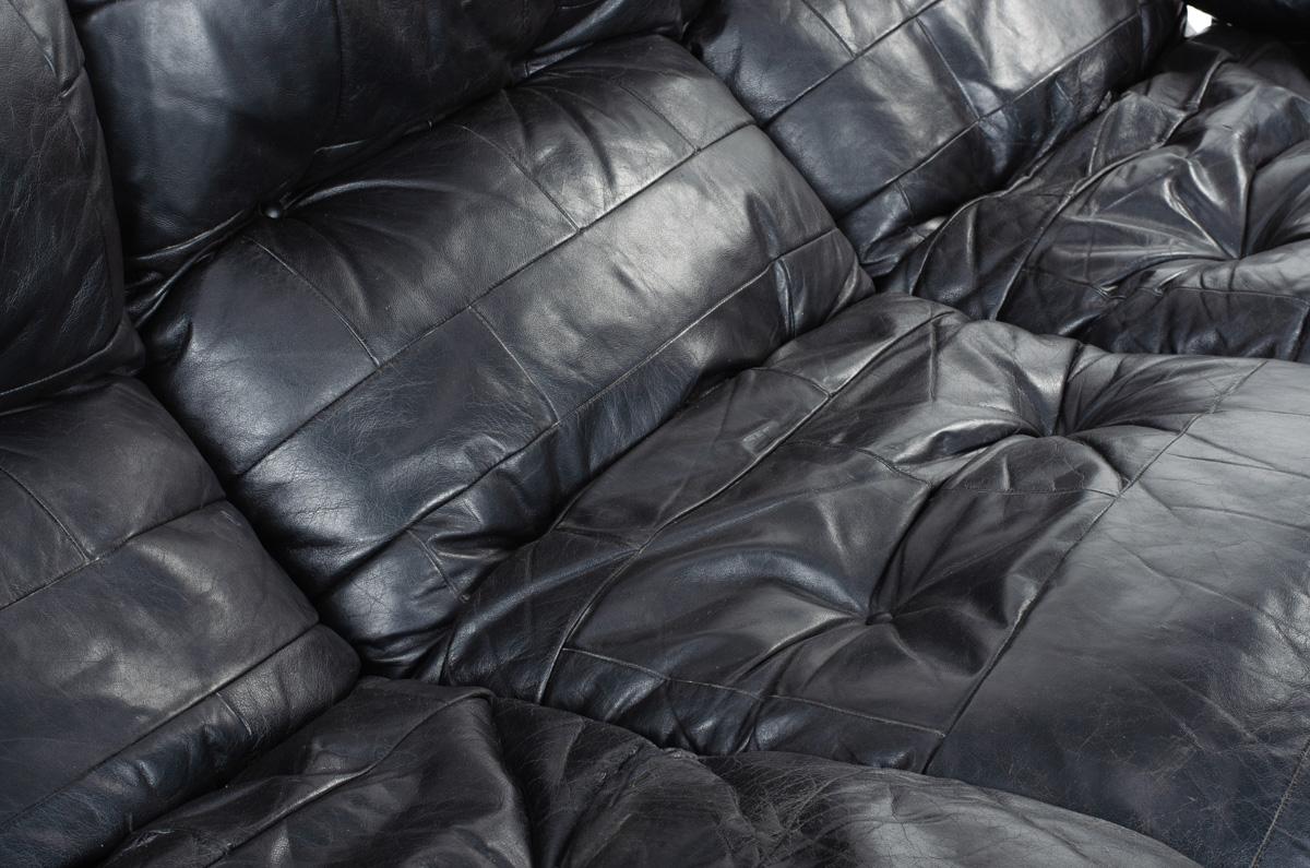 Marsala 3-Seat Sofa Black Leather by Michel Ducaroy for Ligne Roset 1970 2