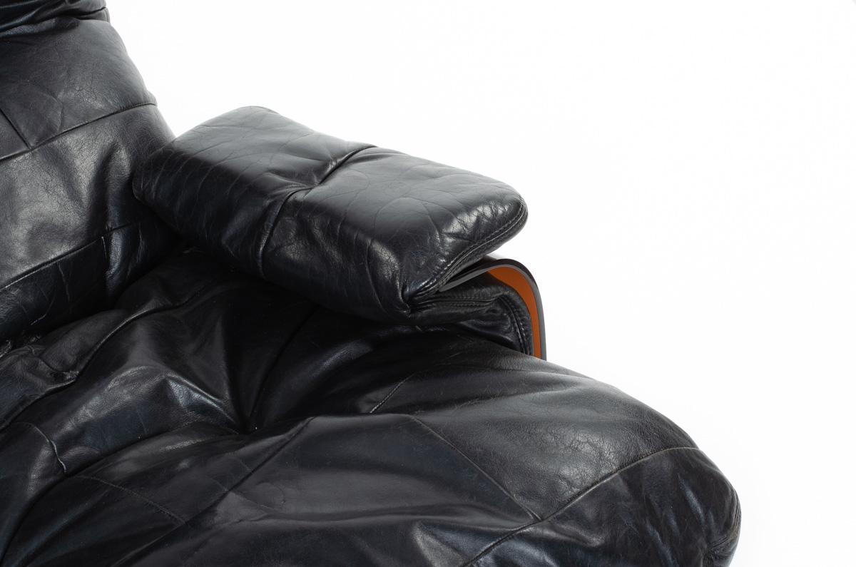 Marsala 3-Seat Sofa Black Leather by Michel Ducaroy for Ligne Roset 1970 3