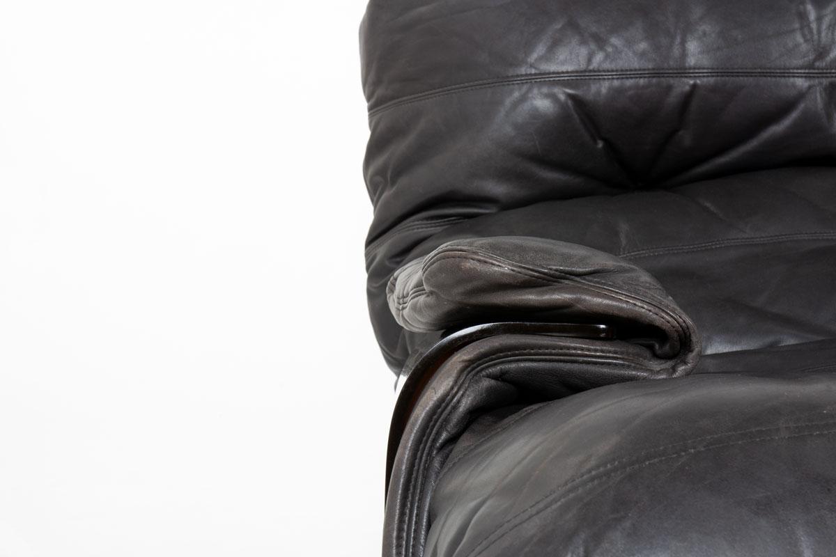 Marsala 3-seat sofa black leather by Michel Ducaroy for Ligne Roset 1970 For Sale 2