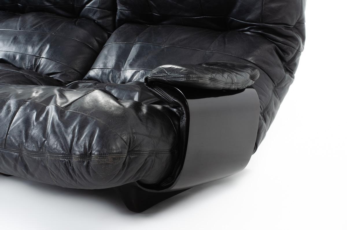 Marsala 3-Seat Sofa Black Leather by Michel Ducaroy for Ligne Roset 1970 4