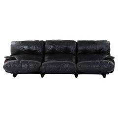 Marsala 3-Seat Sofa Black Leather by Michel Ducaroy for Ligne Roset 1970