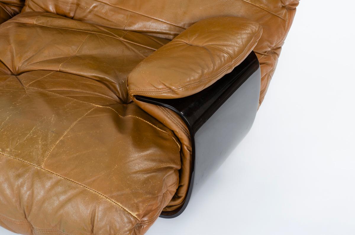 Marsala 3-seat sofa brown leather by Michel Ducaroy for Ligne Roset 1970 For Sale 4